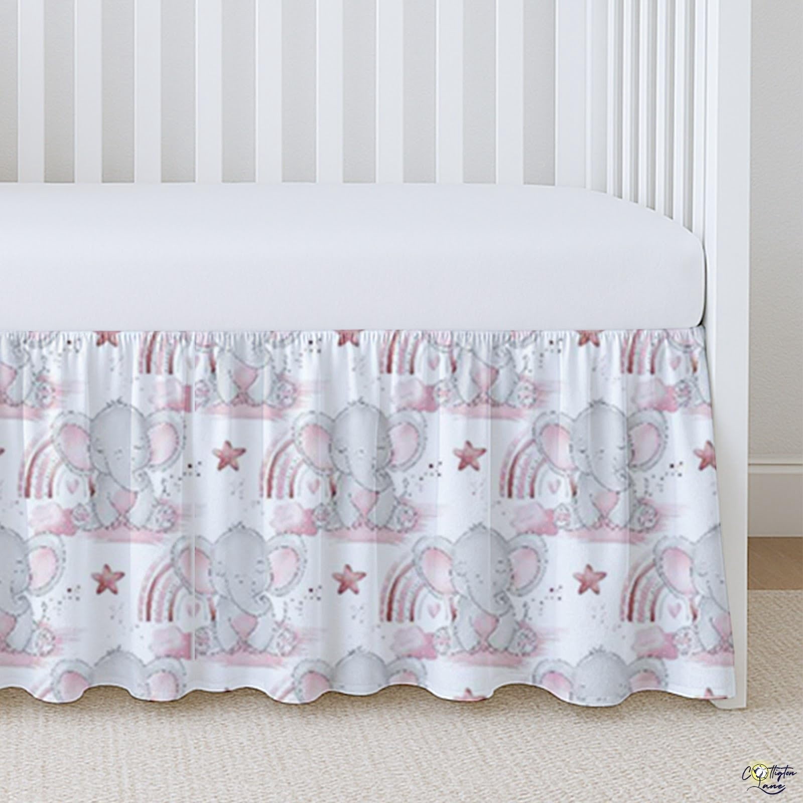 Skirt Dust Ruffle  Soft & Durable Bedding For Or Fits Standard 28" X 52" With 14" Drop Classic Ruffled Design Cute Elephant