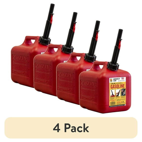 (4 pack) Midwest Can Auto Shut off Gasoline Can, 2 Gallon, 8 oz. Cpacity, Red in Color, Model 2310-4