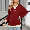 thumbnail image 6 of Pullover Sweaters for Women Clearance Fall Winter Loose Crew Neck Long-sleeved Bell Off the Shoulder Colorblock Graphic Cotton Top(,L), 6 of 8