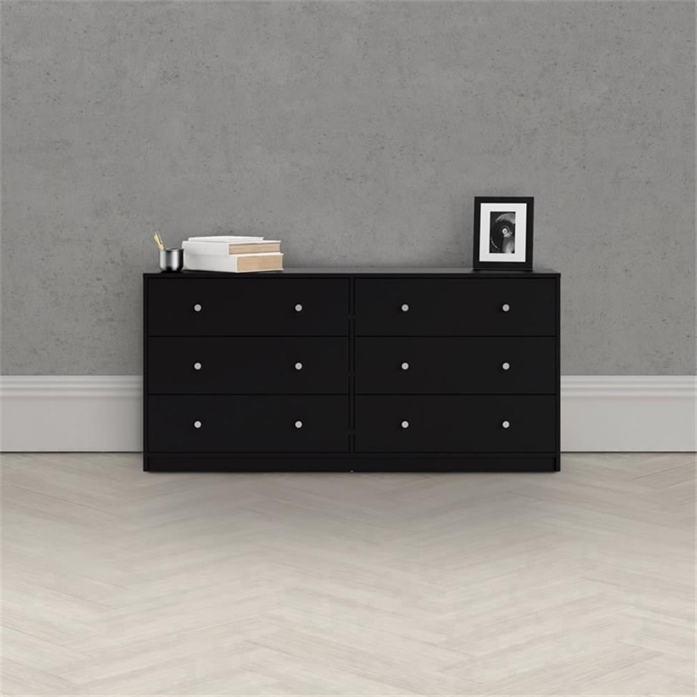 Home Square 3 Piece Bedroom Set with 6-Drawer Double Dresser and Two of 1-Drawer Nightstand in Black