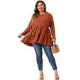 thumbnail image 3 of DARING DIVA Women's Plus Babydoll Crew Neck Casual Loose Peplum Tops 3X Brick Red, 3 of 6