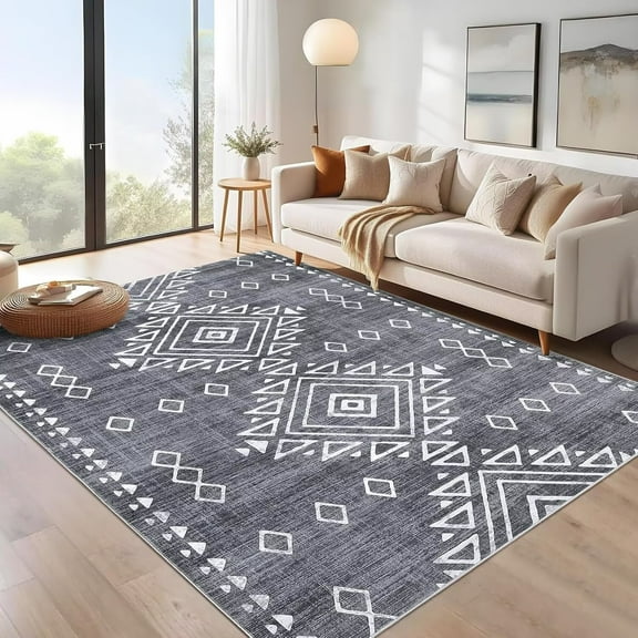 Garvee 10'x13' Area Rugs for Living Room Indoor Bedroom Rug Large Bohemian Farmhouse Rug Non-Slip Soft Geometric Carpet, Gray