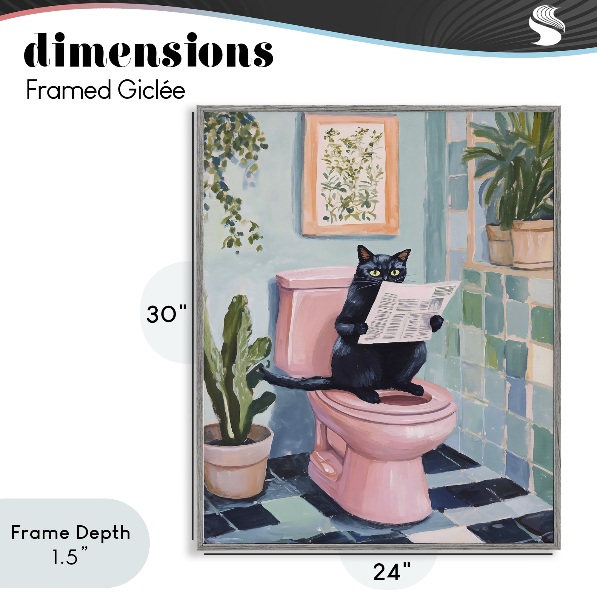 Stupell Industries Cat Reading on Pink Toilet Gray Framed Giclee Art, design by The Prints Vibe