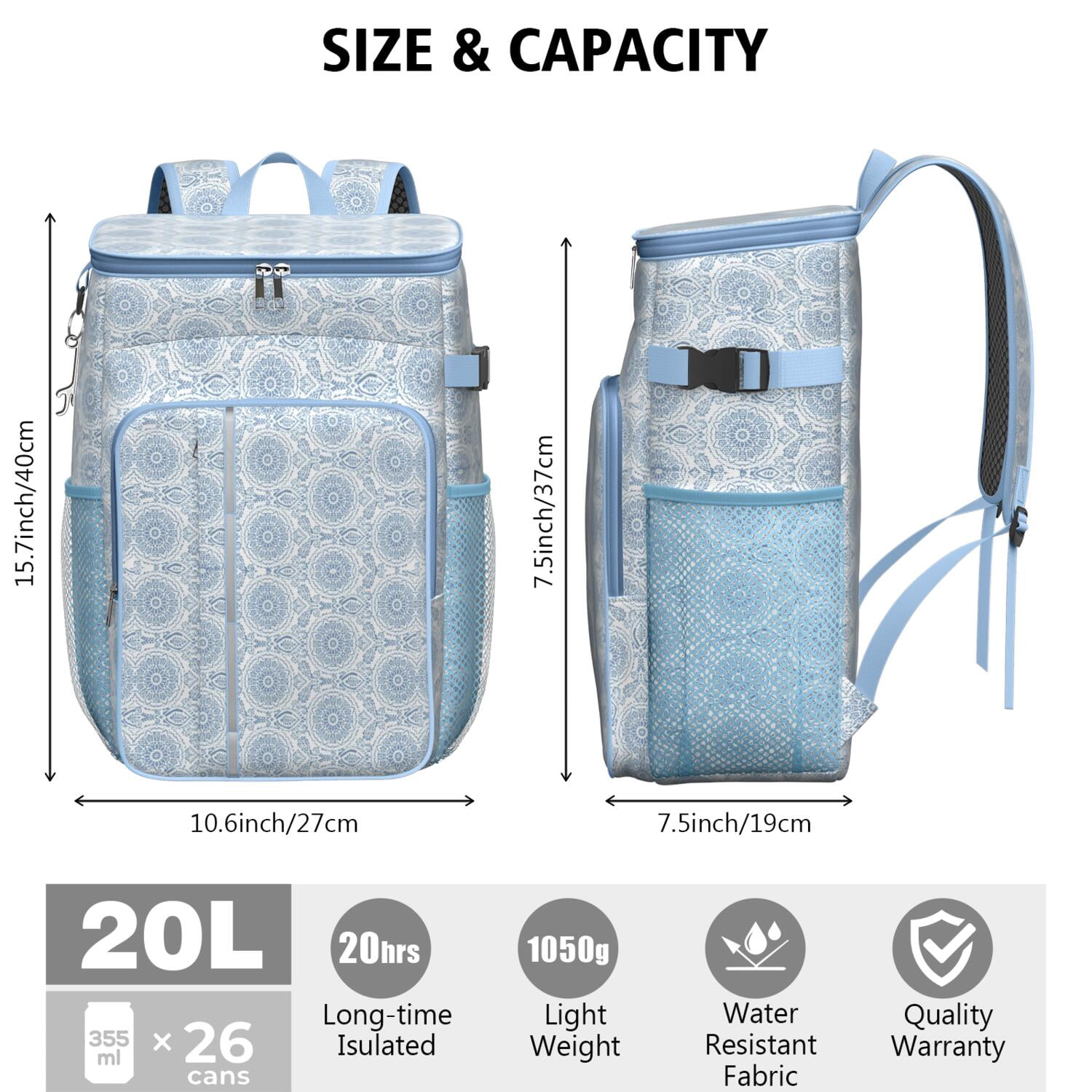 Travel Cooler Bag - Boho Bohemia Flower Camping Beer Cooler Backpack with Bottle Opener- Waterproof Insulated Picnic Backpacks - Cooler Bag for Beach
