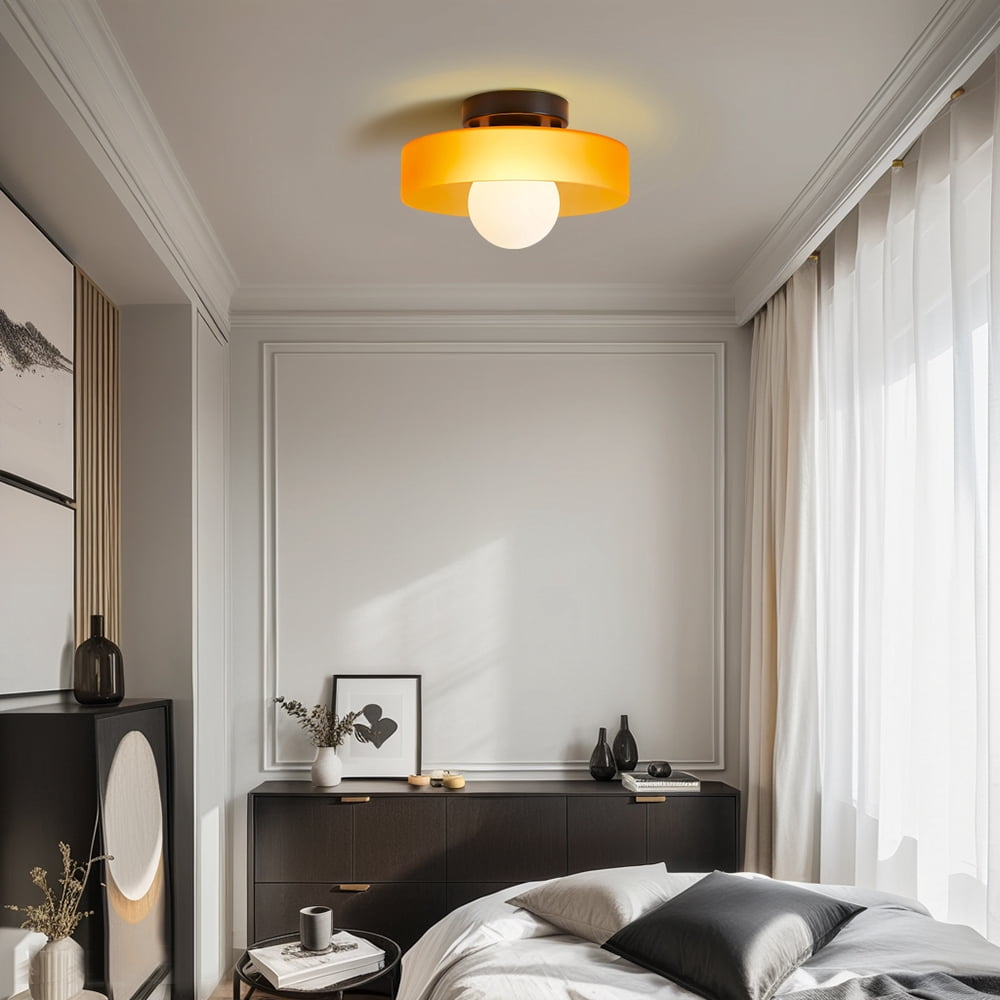 Mid-Century Modern Semi Flush Mount Ceiling Light, Kitchen Ceiling Light Fixture with Glass Shade,Vintage Close to Ceiling Lamp for Entryway Hallway Bathroom