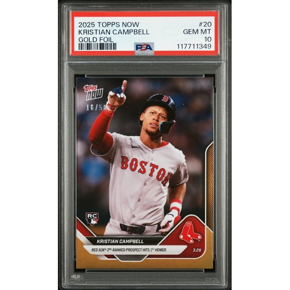 Graded 2025 Topps Now Kristian Campbell #20 Gold Foil /50 Rookie RC Baseball Card PSA 10 Gem Mint