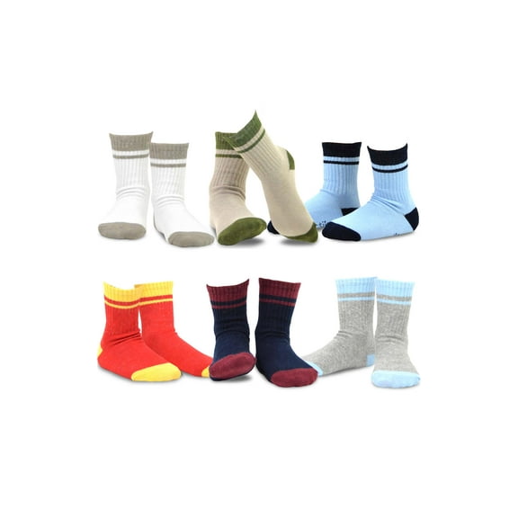 TeeHee Kids Boys Cotton Fashion Fun Crew Socks 6 Pair Pack (12-24 Months, Stripe)