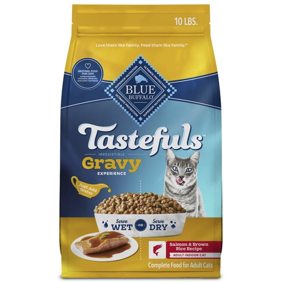 Blue Buffalo Tastefuls Irresistible Gravy Experience Adult Indoor Cat Dry Food, Salmon & Brown Rice Recipe, 10-lb. Bag