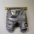 thumbnail image 4 of Pantalones cortos de mezclilla para hombre, de longitud media hasta la rodilla, rectos, cortos, rotos, de lujo, desgastados, elásticos, con cremallera, 4 of 4