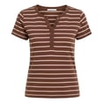 thumbnail image 4 of ZHOGXU Womens Summer T Shirt Short Sleeve V Neck Button Front Striped Print Lightweight Stylish Slim Fit Tee Top For Everyday Wear,Coffee,L, 4 of 4