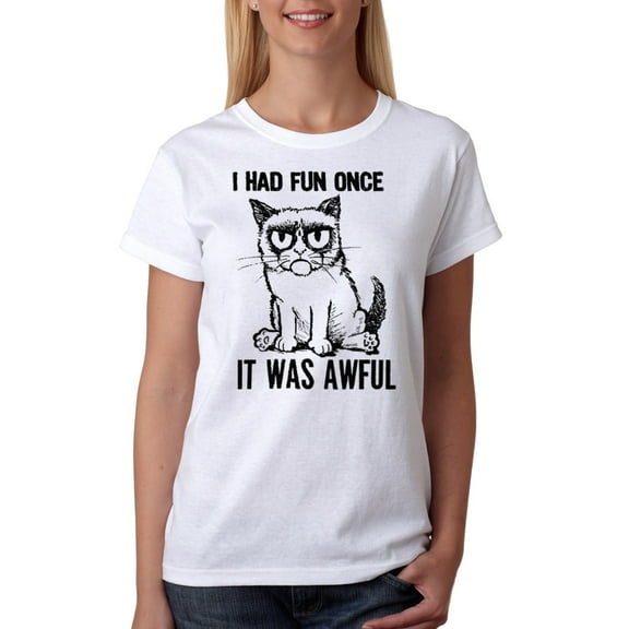Grumpy Cat Fun Once Sketch Women White T-Shirt NEW Size S, Female Small