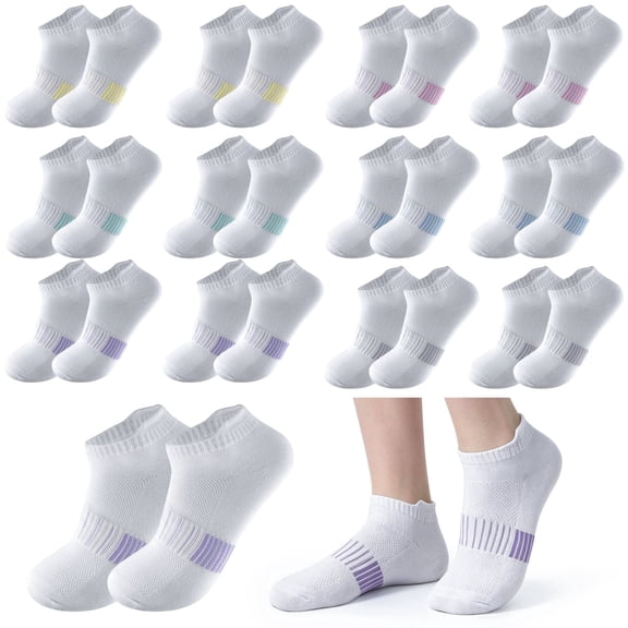 Sophproton 12-Pack Women's White Low Cut Athletic Socks, Arch Support Performance Ankle Socks, Fits Shoe Size 5-10