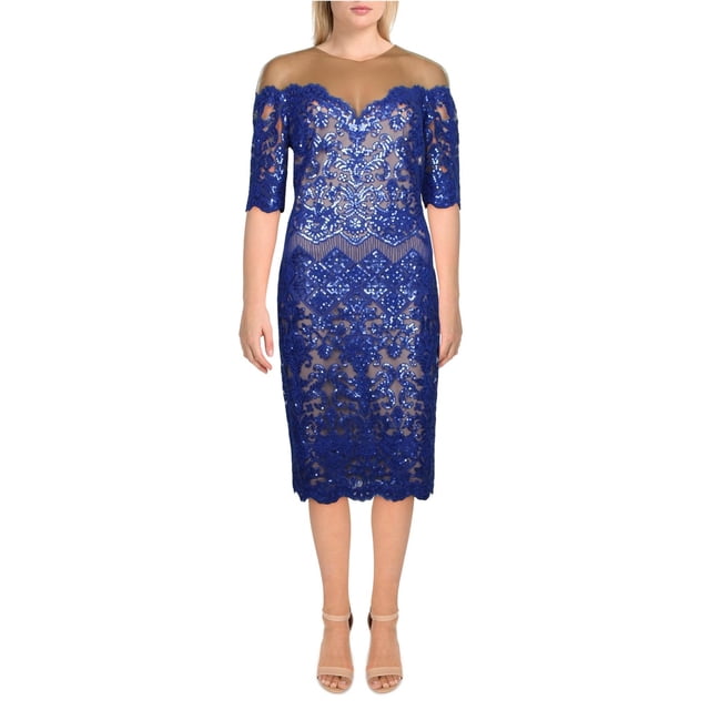 Tadashi Shoji Vestido de cóctel con lentejuelas para mujer, Azul, 4 Tadashi Shoji Cóctel
