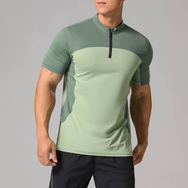 pstuiky Camisas de vestir de manga corta para hombre, Camiseta deportiva de manga corta con cuello alto y cremallera de color liso para hombre, informal, elástica, a la moda xxl