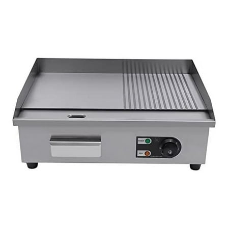 Commercial Electric Griddle Flat Top Grill, Hot Plate BBQ Countertop Adjustable Temperature Control with 122~572℉(1600W,110V)