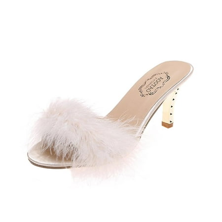 

Fanxing 2023 Heels for Women Cute Fuzzy Pumps Summer Dressy Elegant Casual Pumps Open Toe Slip On Platform Sandals for Ladies