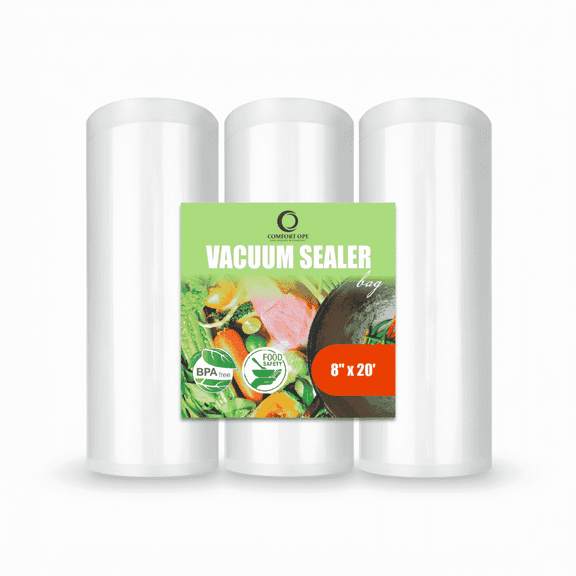 Comfort Ope Vacuum Sealer Rolls 3 Pack (8" x 20'), BPA-Free Heavy Duty Food Storage Vacuum Bags Rolls, Custom Cut Vacuum Seal Bags Compatible with Most Vacuum Sealers