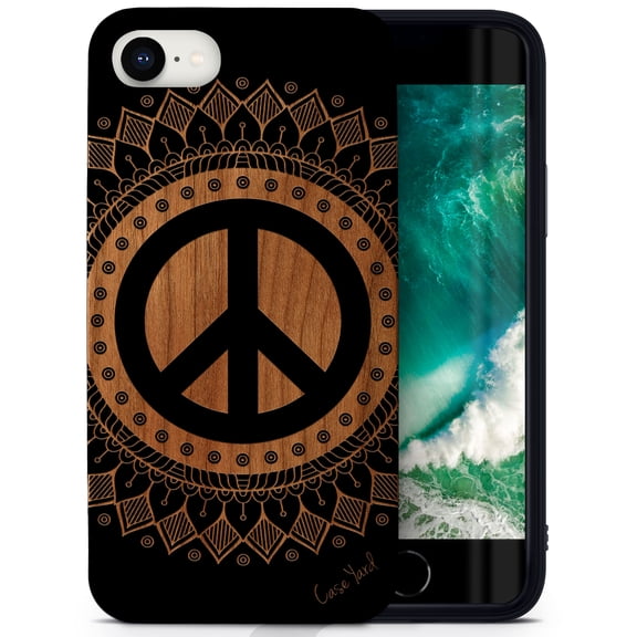 Case Yard Wooden Case for iPhone-SE Soft TPU Silicone cover Slim Fit Shockproof Wood Protective Phone Cover for Girls Boys Men and Women Supports Wireless Charging Peace Mandala Design