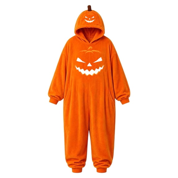 LILIYA Pumpkin Onesie for Women Adult Halloween Jumpsuit Long Sleeve Hooded Pajamas Plush Long Sleeve Flannel Loungewear