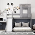 thumbnail image 2 of Newest Twin over Full Bunk Bed with Playhouse & Slide, Farmhouse Solid Wood Frame with Ladder and Guardrails,Gray, 2 of 13