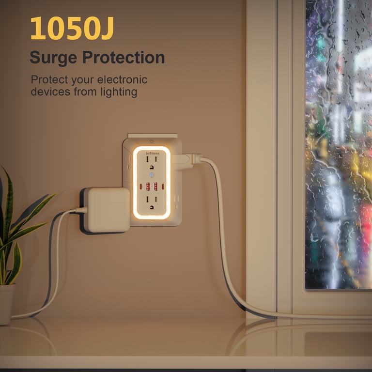 Surge Protector Power Strip With 6 Outlets & 3 USB Ports (USB-C PD 20W) - 6.5ft Cord, 1875W, Right Angle Plug For Home Office