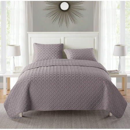 VCNY Home Nina Solid Basketweave Quilt Set, King, Lilac