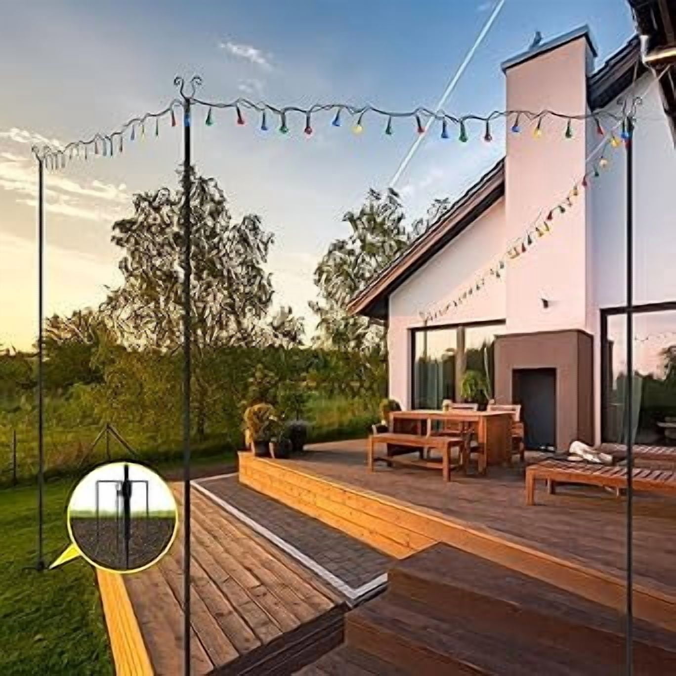 SNYNUXX New Upgrade String Light Poles, 4 Prong Christmas Light Hanging Pole, Portable Flag Pole for Yard Weather Resistant Poles for Outdoor String Lights, Black Christmas Light Pole (2 Pack)