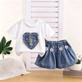thumbnail image 4 of Cethrio Girls Cotton Outfit Sets Size 5T, 2 Piece Cute Short Sleeve T-shirts and Denim Shorts Sets White, 4 of 5