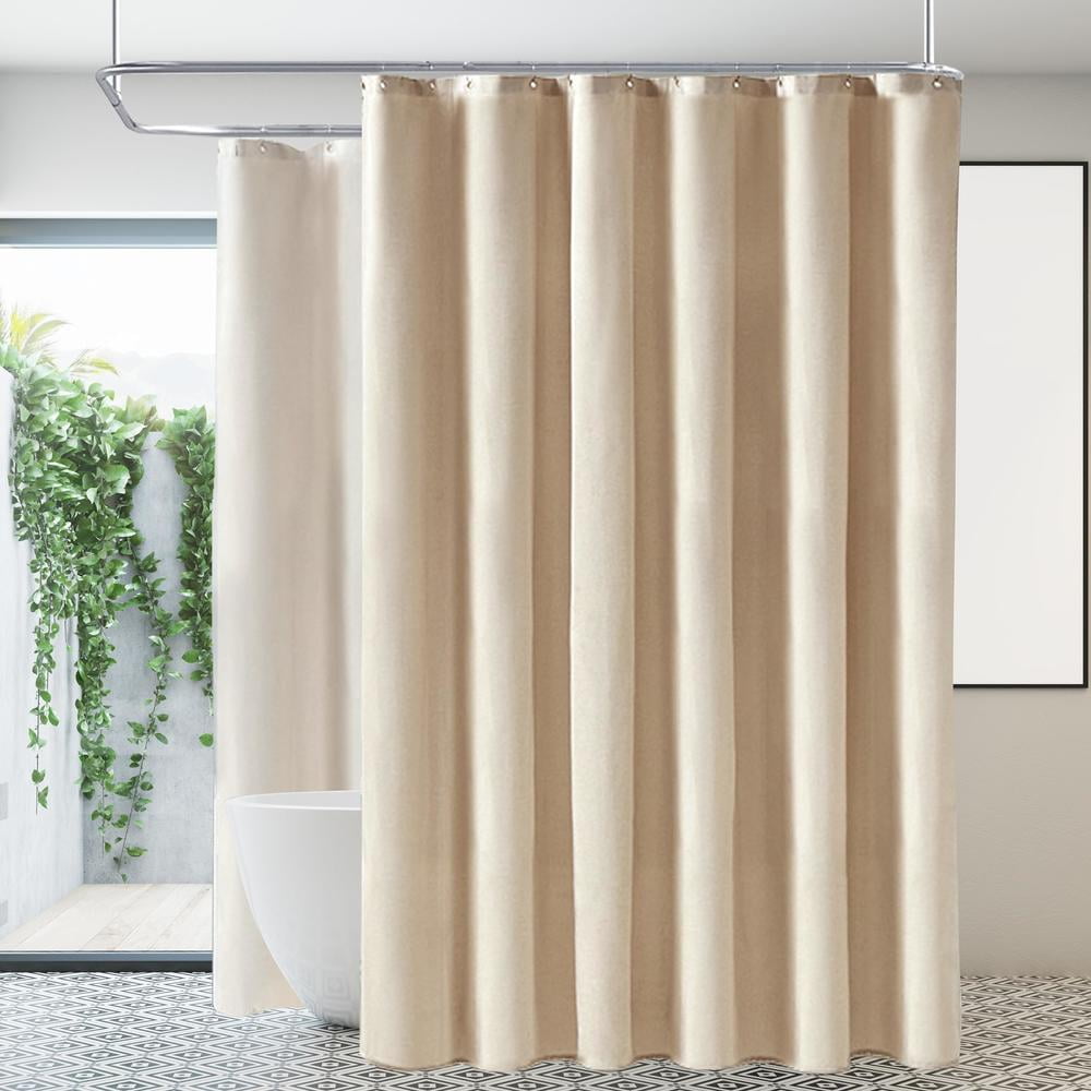 Zrodlmo Linen Textured Cloth Shower Curtain with hooks,Water-Repellent Washable Bathroom Curtain, 72" x 72", Khaki