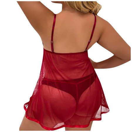 

BIZIZA Women s Chemise Sexy Lingerie Lace Plus Size Babydoll Outfits Nightgown V Neck Nightdress Deep Red XXXXL