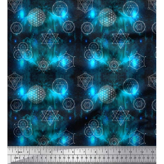 Soimoi Blue Poly Georgette Fabric Scared Geometric Galaxy Fabric Prints By Yard 52 Inch Wide