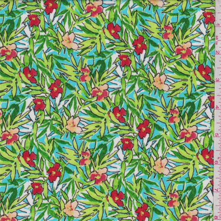 Turquoise Tropical Fl Print Rayon Crepon Fabric By The Yard Turquoise Tropical Fl Print Rayon Crepon Fabric By The Yard