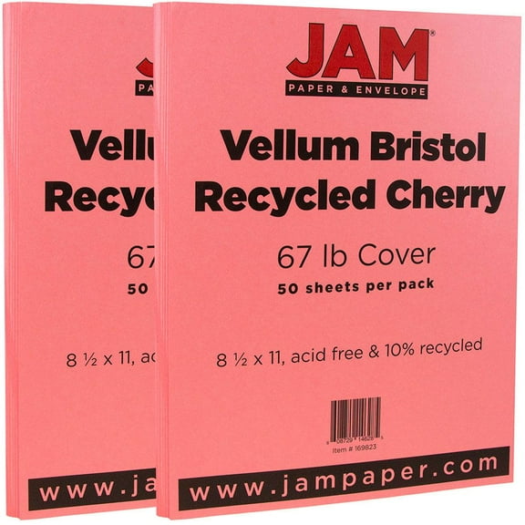 JAM Paper Vellum Bristol, 8 1/2 x 11, Cherry Red, 67lb, 100 per Pack