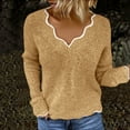 thumbnail image 2 of Lenpel Women's Lightweight Sweaters Soft V Neck Ruffle Trim Long Sleeve Knit Pullover Tops Fashion Fall Blouses, 2 of 5