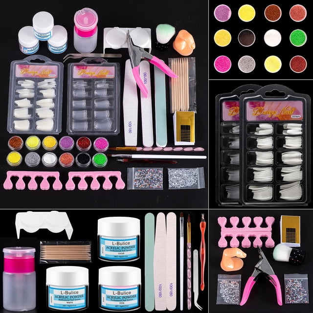 Kit de uñas acrílicas para principiantes con todo profesional 12 kit de uñas con purpurina en polvo, juego de acrílico para el cuidado de las uñas, diseño artístico, punta, cepillo, cortadora, archivo
