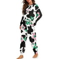 thumbnail image 2 of Yuyamidu Cow Print Women Sleepwear Pajama Set Long Sleeve Nightwear 2 Pack Flower Home Long Pant & Pullover T-shirt Outfits Comfy Crew Neck Pajamas Size 2XL, 2 of 7