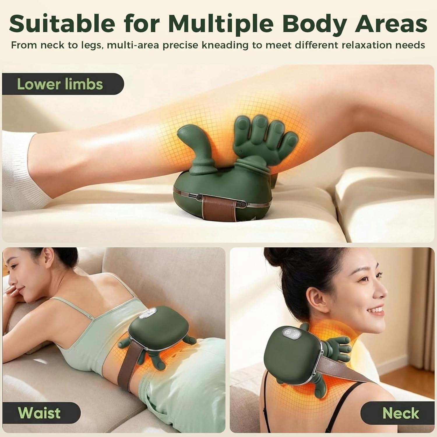 Neck and Shoulder Massager – Upgraded Cordless Shiatsu Massage Pillow, Deep Finger Kneading, 2 Modes & 3 Intensities, Heat, Rechargeable Gift for Men Women