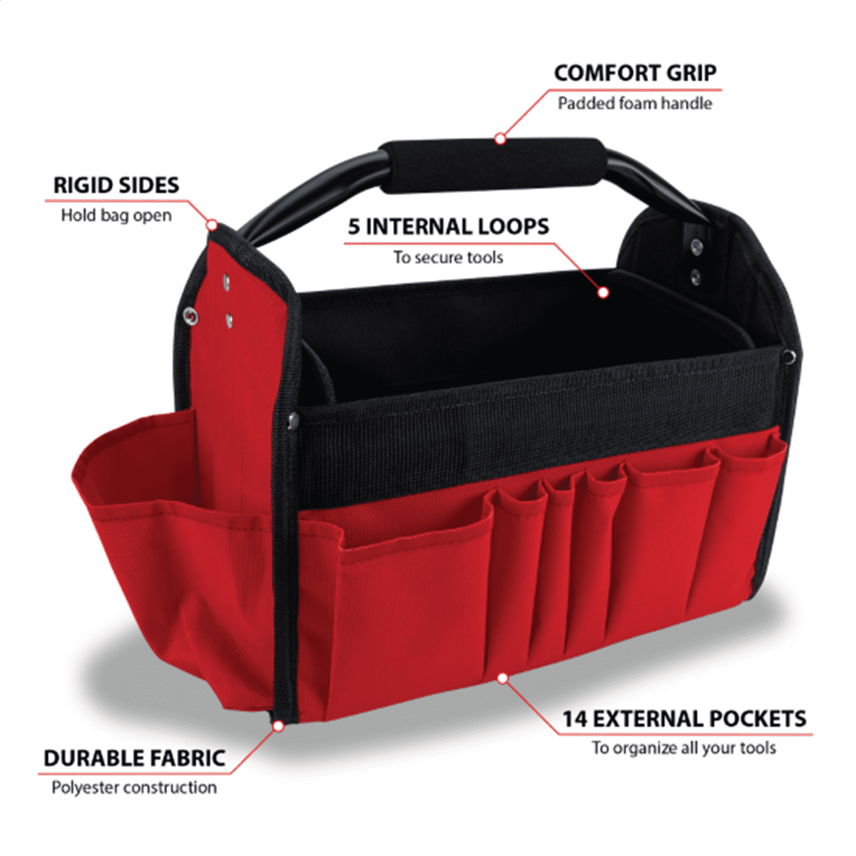 Performance Tool W88976 12 Open Top Tool Bag Tote