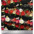 thumbnail image 2 of Soimoi Black Rayon Fabric Leaves & Ranunculus Floral Print Fabric by the Yard 42 Inch Wide, 2 of 3