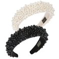 thumbnail image 1 of Diademas de moda para mujer, diademas de perlas blancas para niña, diadema acolchada negra con pedrería, accesorios para el cabello con perlas y diseño elegante., 1 of 5