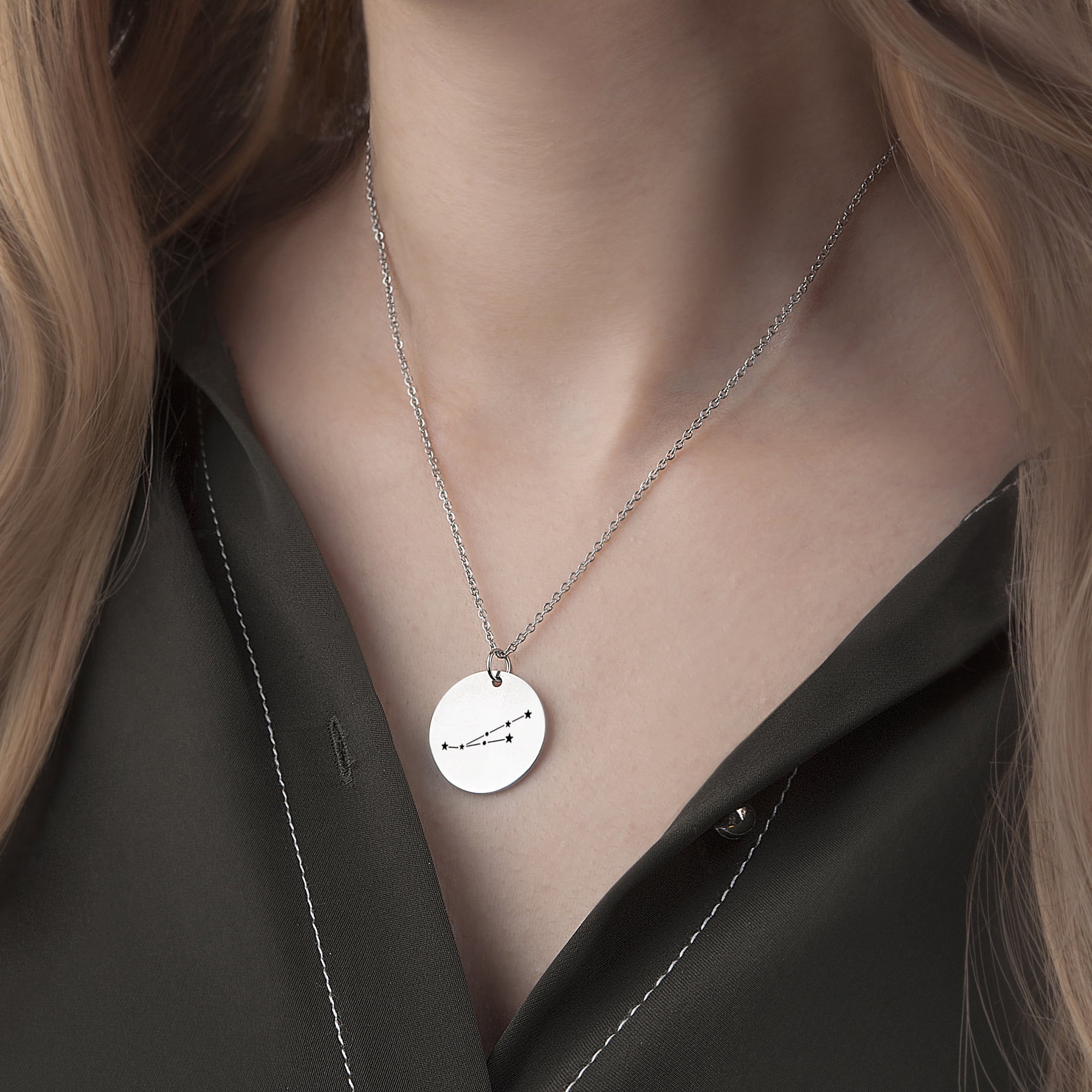 Sterling Silver Taurus Necklace Zodiac Constellation Pendant,12  Constellation Horoscope Sign Apr-May Birthday Gifts for  Women＆Girls,Astrology Constellation Zodiac Star Jewelry Necklace Chain 18