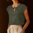 thumbnail image 4 of Women's Summer Solid Color Cotton Linen Casual V Neck Tank Tops Cap Sleeve Loose Fit Blouses Tunic Shirts Army Green, 4 of 8