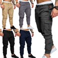 thumbnail image 3 of Pantalones con cordón para hombre Pantalones masculinos Pantalones de chándal con bolsillos múltiples sólidos atado al tobillo Yuarrent FS9869-13, 3 of 7