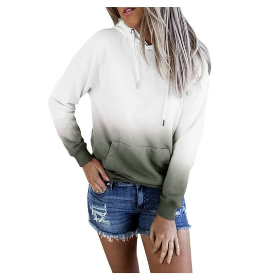 Fesfesfes Women Hooded Plus Size Tie-Dye Printed Gradient Pullover Long Sleeve Sweatshirt Top Sale or Clearance