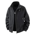 thumbnail image 4 of Men's Bomber Jacket Vintage Matte Textured Elastic Cuffs Zip Up Jacket Casual Loose Stand Collar Outer Coat With Pockets Fashion Commute Bomber Jacket, 4 of 9