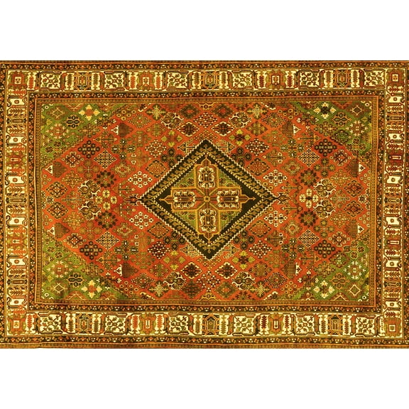Ahgly Company Machine Washable Indoor Rectangle Persian Yellow Traditional Area Rugs, 5' x 7'