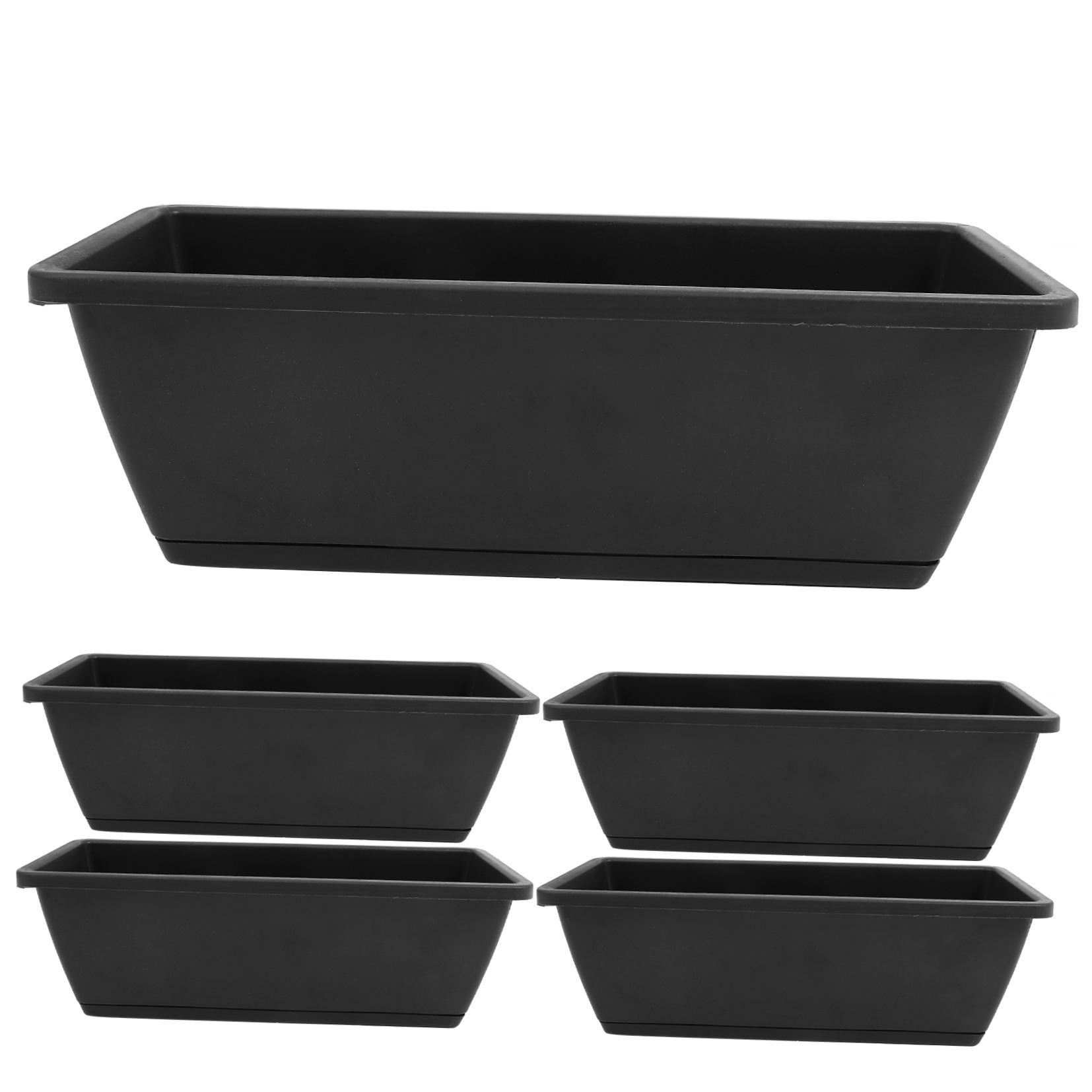PTOOTP Set of 6 Black Plastic Window Planter Boxes for Indoor and Outdoor Gardening and Decorative Use