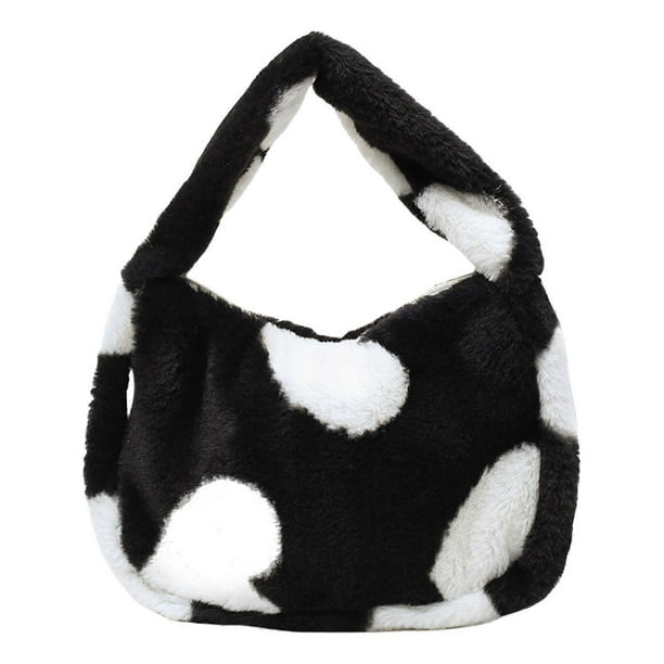 Cute Plush Heart Top Handle Bag for Ladies Warm Fuzzy Shoulder Bags Carryall for Casual Outfits in Fall and Winter off white