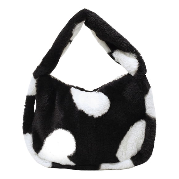 Cute Plush Heart Top Handle Bag for Ladies Warm Fuzzy Shoulder Bags Carryall for Casual Outfits in Fall and Winter off white