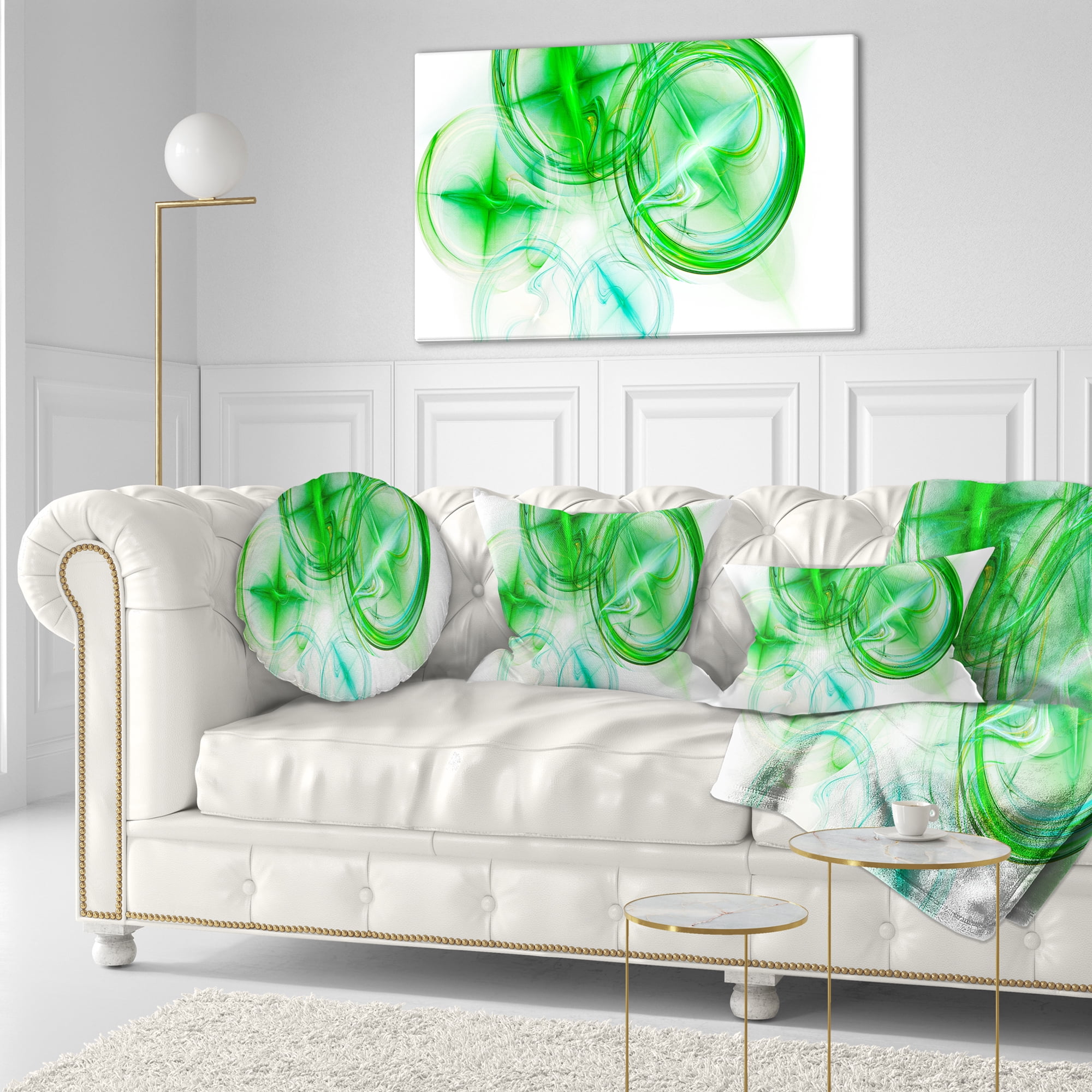 Designart Green Fractal Desktop - Abstract Throw Pillow - 12x20